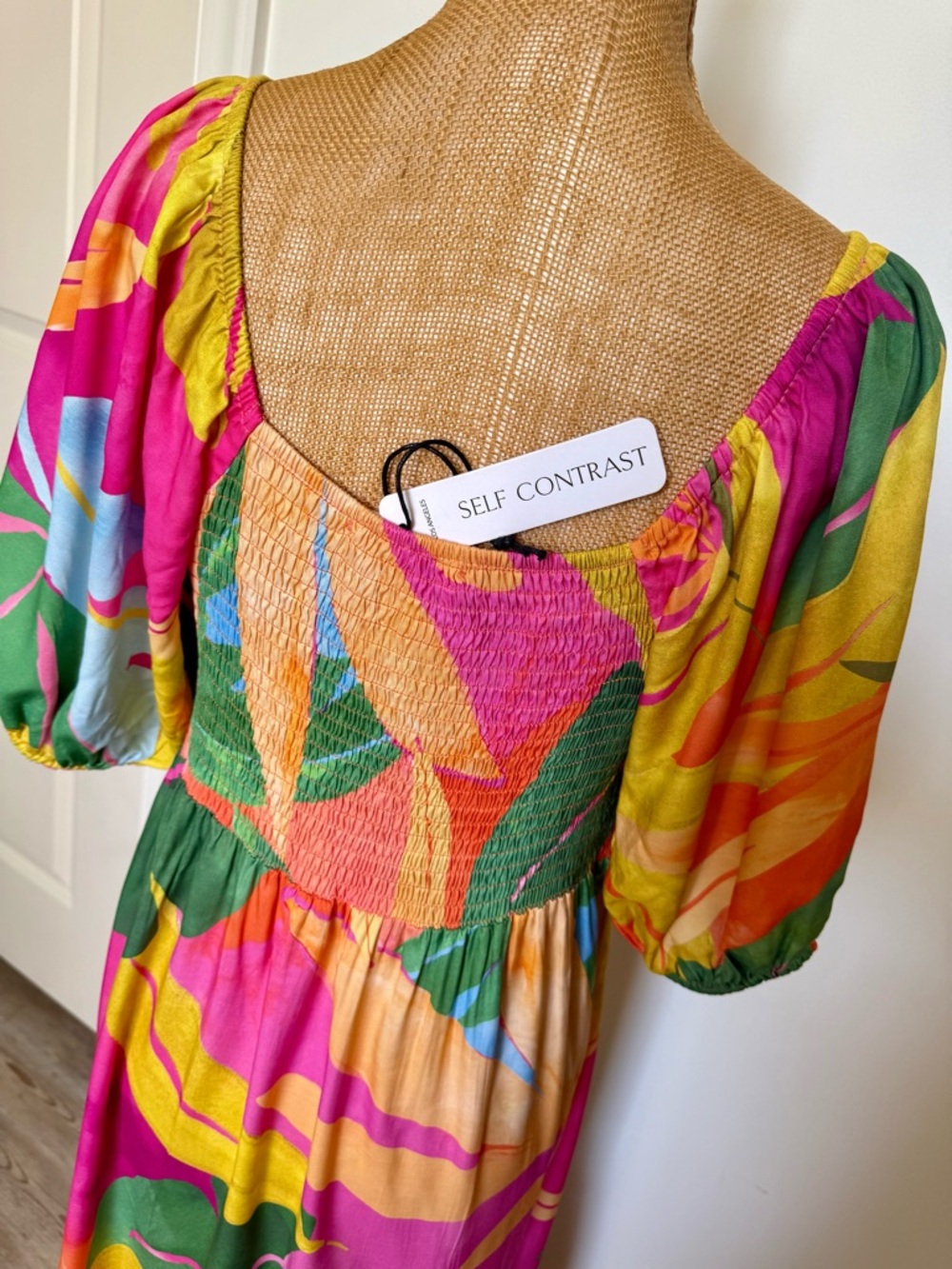 NWT π©·π§‘π Self Contrast Maxi Dress Tropical Floral Print Resort Vacation Sz LARGE - Picture 4 of 8